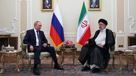 Russian President Vladimir Putin and Iran's President Ebrahim Raisi hold a meeting in Tehran on July 19, 2022.