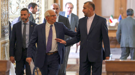 Iranian FM Hossein Amir-Abdollahian meets with his EU counterpart Josep Borell as they attempt to revive the JCPOA nuclear deal © AFP / Atta Kenare