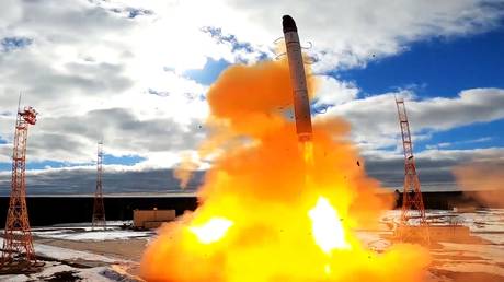 An RS-28 Sarmat intercontinental ballistic missile. © Russian Defence Ministry / Sputnik