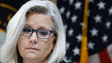 US Representative Liz Cheney is shown participating in a US House hearing last June on the January 2021 Capitol riot.