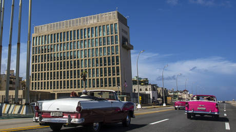 FILE PHOTO: The US embassy building is seen in Havana, Cuba.
