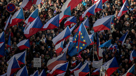 Protest against the Czech government at Wenceslas Square in Prague, Czechia, September 28, 2022.