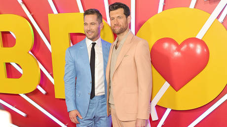 Actor Billy Eichner (right) and co-star Luke Macfarlane are shown last week at the Los Angeles premier of their movie, 'Bros.'