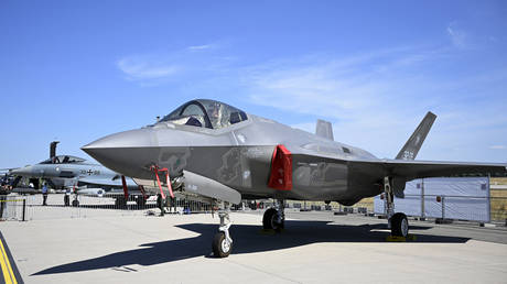 A Lockheed Martin F-35 fighting jet is pictured at the ILA Berlin Air Show in Schoenefeld near Berlin, on June 22, 2022.