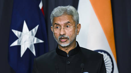 India's External Affairs Minister Subramanyam Jaishankar speaks during a press conference in Canberra, Australia, October 10, 2022.