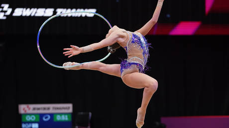 Russian gymnasts such as Dina Averina remain banned from international competition.