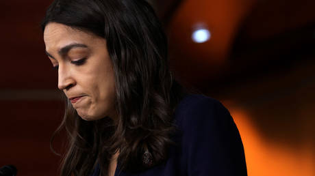 US Rep. Alexandria Ocasio-Cortez (D-NY) speaks during a news conference
