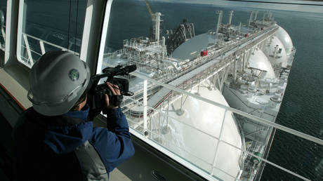 FILE PHOTO: An LNG tanker docked at the LNG plant on Sakhalin Island.