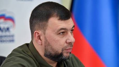 The head of the DPR Denis Pushilin at a meeting of the organizing committee of the DPR on the creation of a local branch of the United Russia Party in the Donetsk People's Republic.