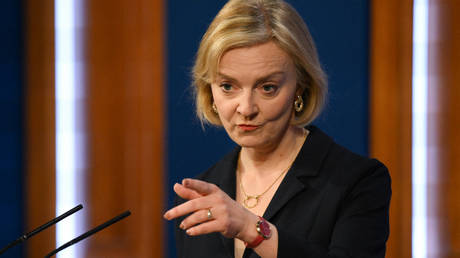 UK Prime Minister Liz Truss holds a press conference in the Downing Street Briefing Room in central London on October 14, 2022.
