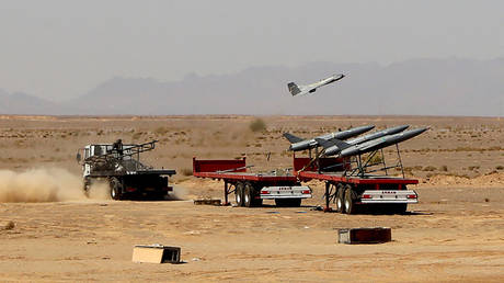 FILE PHOTO. Military drones launched during a drill in Iran.