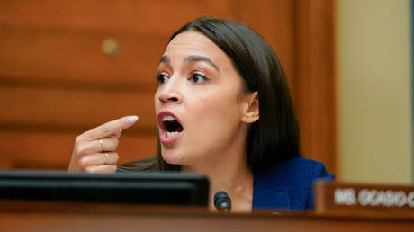 US Representative Alexandria Ocasio-Cortez is shown speaking during a congressional hearing last June in Washington.