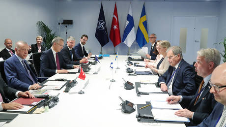 The leaders of Türkiye, Sweden and Finland, and NATO Secretary General Jens Stoltenberg take part in talks in Madrid.