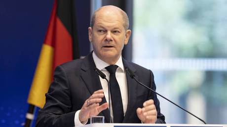 German Chancellor Olaf Scholz speaks at the German-Ukrainian Economic Forum in Berlin, Germany, October 24, 2022.