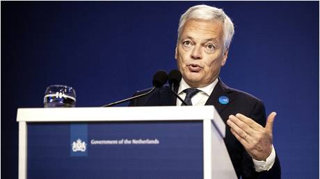 European Union Commissioner for Justice Didier Reynders at an event in The Hague, Netherlands, July 2022. © Ramon van Flymen / ANP / AFP