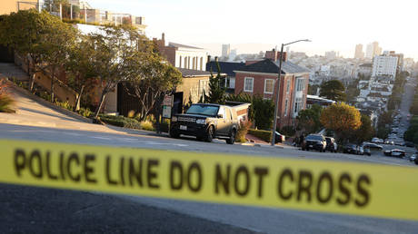 Police tape is seen in front of the home of US House Speaker Nancy Pelosi in San Francisco, California, October 28, 2022.