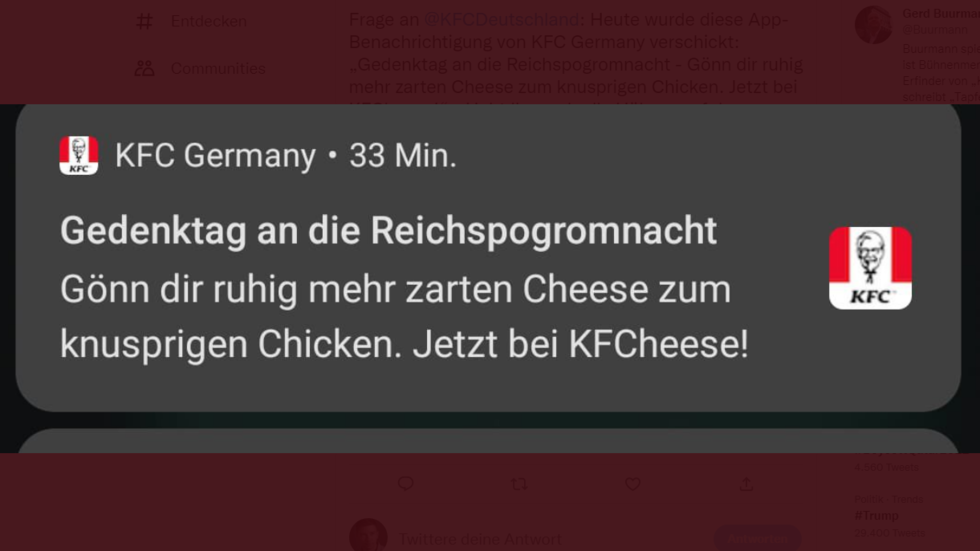 KFC sorry for urging Germans to mark Nazi attacks on Jews with 'extra cheese'