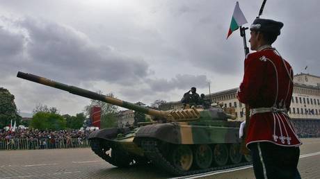 FILE PHOTO: A Russian-made T-72 tank takes part in a military parade in central Sofia, Bulgaria, May 6, 2004