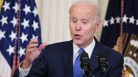 President Joe Biden is shown speaking at a White House event on Wednesday.