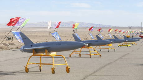 FILE PHOTO. Unmanned aerial vehicles drill held by Iranian army in Semnan, Iran.