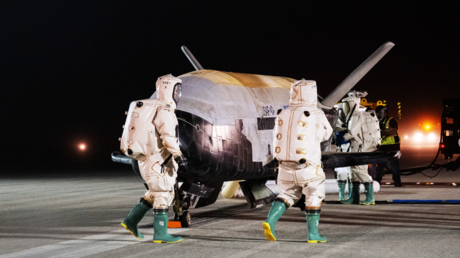 The Boeing-built X-37B Orbital Test Vehicle (OTV) is shown at NASA’s Kennedy Space Center in Florida on Nov. 12, 2022