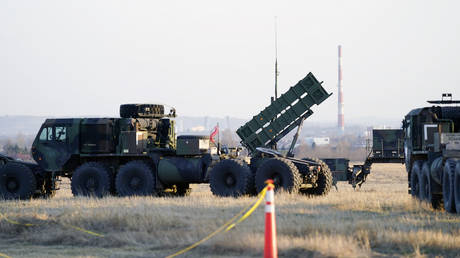 Patriot missles are seen at the Rzeszow-Jasionka Airport, on March 25, 2022, in Poland.