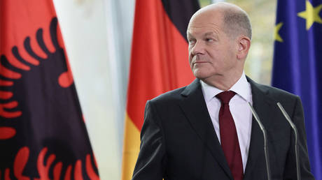 German Chancellor Olaf Scholz attends a press conference at the end of the Berlin Process 2022 Western Balkans Summit on November 3, 2022.