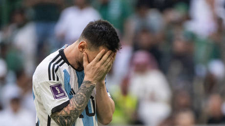 Lionel Messi of Argentina reacts during the FIFA World Cup Qatar 2022 Group C match between Argentina and Saudi Arabia