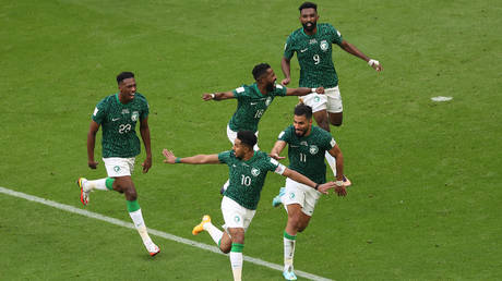 Salem Al-Dawsari of Saudi Arabia celebrates scoring during the FIFA World Cup Qatar 2022 Group C match between Argentina and Saudi Arabia