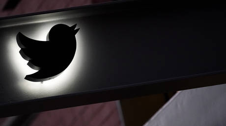 The Twitter logo is seen on the awning of the building that houses the Twitter office in New York, October 26, 2022