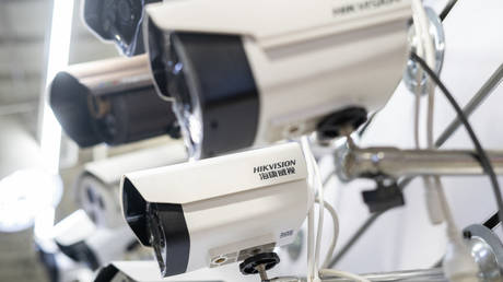 FILE PHOTO: Hikvision cameras in Beijing, 2019.