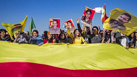 Syrian Kurds protest against Türkiye and in solidarity with the Kurdistan Workers' Party (PKK).