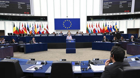 European Commission President Ursula von der Leyen speaks during a plenary session at the European Parliament, on October 18, 2022.