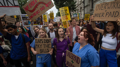 FILE PHOTO. Junior doctors protest outside Downing Street, July 2022.