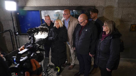 Harry Dunn's family members speak to the media outside the Old Bailey, London, December 8, 2022