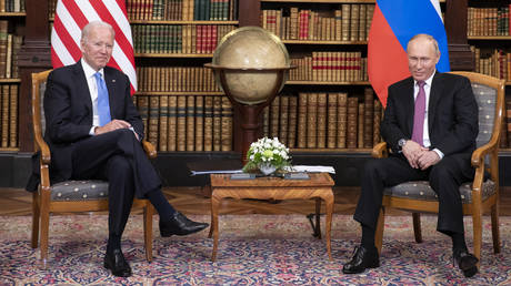 FILE PHOTO: US President Joe Biden (L) and Russian President Vladimir Putin meet in Geneva, Switzerland.