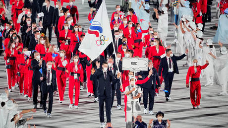 The Russian team pictured at the 2020 Tokyo Olympic Games.