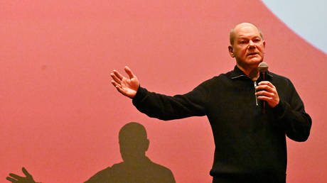 German Chancellor Olaf Scholz talks at a press conference in Potsdam, Germany, on December 10, 2022.