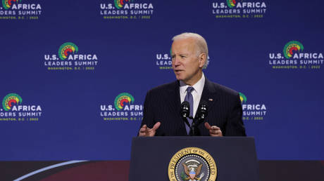 US President Joe Biden speaks at the US-Africa Leaders Summit on Wednesday in Washington.