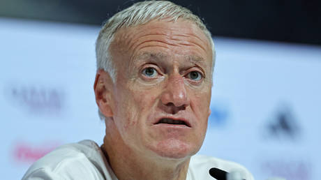 France head coach Didier Deschamps talks during the France Press Conference ahead of World Cup Final on December 17, 2022