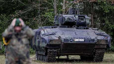 A Puma armored infantry fighting vehicle in Munster, Germany, July 2022.