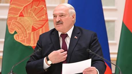 Belarusian President Alexander Lukashenko attends a joint news conference with his Russian counterpart Vladimir Putin in Minsk, Belarus.