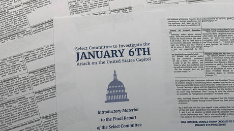 Pages of the executive summary from the House select committee investigating the Jan. 6 attack on the US Capitol, Washington, December 19, 2022