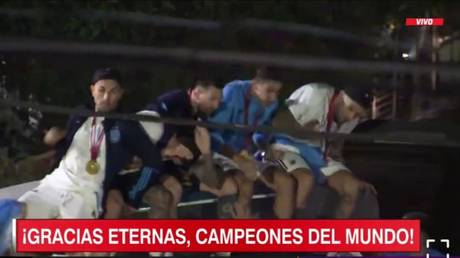Messi and his teammates had a near miss on the parade bus.