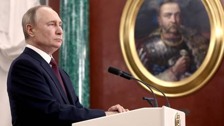 Russian President Vladimir Putin attends a news conference following a meeting of the State Council on implementing the youth policy in the current conditions, at the Kremlin in Moscow, Russia.