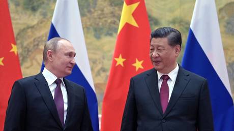 Russian President Vladimir Putin and Chinese President Xi Jinping during their meeting in Beijing.