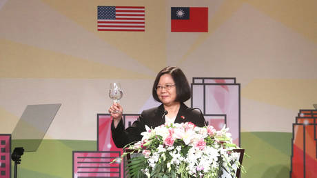 Taiwan President Tsai Ing-wen speaking during her visit to Los Angeles, California on August 12, 2018.