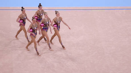 The Russian gymnastics team competes at the Tokyo 2020 Olympic Games.