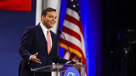 FILE PHOTO: New York Congressman-elect George Santos speaks at the Republican Jewish Coalition Annual Leadership Meeting in Las Vegas, Nevada, on November 19, 2022.