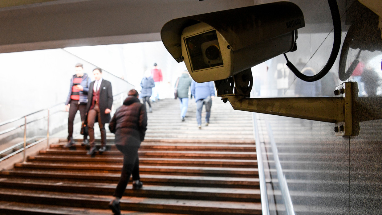 FILE PHOTO. A picture shows a surveillance camera in an underground passage in Moscow.